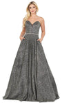 A-line Strapless Floor Length Sweetheart Mesh Fitted Pocketed Sheer Natural Waistline Prom Dress with a Brush/Sweep Train
