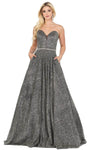 A-line Strapless Sweetheart Pocketed Mesh Fitted Sheer Natural Waistline Floor Length Prom Dress with a Brush/Sweep Train