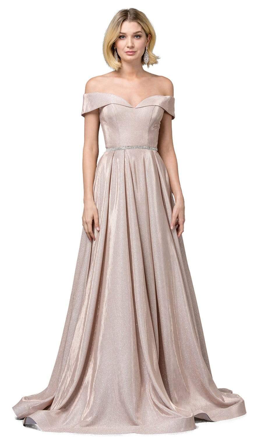 Dancing Queen - 2824 Iridescent Off Shoulder Gown with High Slit
