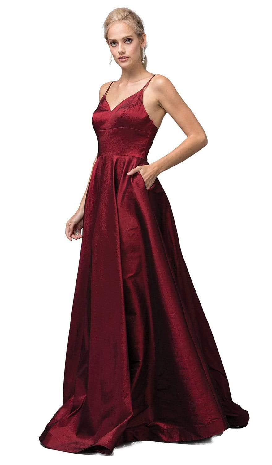 Dancing Queen - 2825 V-Neck Pleated A-Line Evening Gown