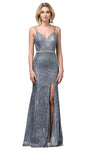 V-neck Floor Length Mermaid Sheer Open-Back Belted Slit Fitted Beaded Glittering Corset Natural Waistline Sleeveless Spaghetti Strap Plunging Neck Dress