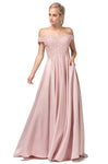 A-line Natural Waistline Off the Shoulder Back Zipper Fitted Embroidered Floor Length Dress