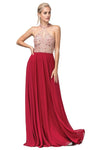 A-line Cutout Back Zipper Beaded Sheer Open-Back Halter Floor Length Natural Waistline Chiffon Dress