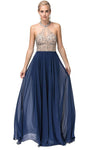 A-line Floor Length Cutout Open-Back Back Zipper Beaded Sheer Halter Natural Waistline Chiffon Dress