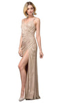 Tall V-neck Natural Waistline Floor Length Slit Pleated Glittering Back Zipper Faux Wrap Gathered Open-Back Sheath Metallic Sweetheart Spaghetti Strap Sheath Dress