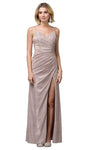 Tall V-neck Back Zipper Open-Back Pleated Faux Wrap Slit Gathered Glittering Natural Waistline Sweetheart Floor Length Spaghetti Strap Sheath Metallic Sheath Dress