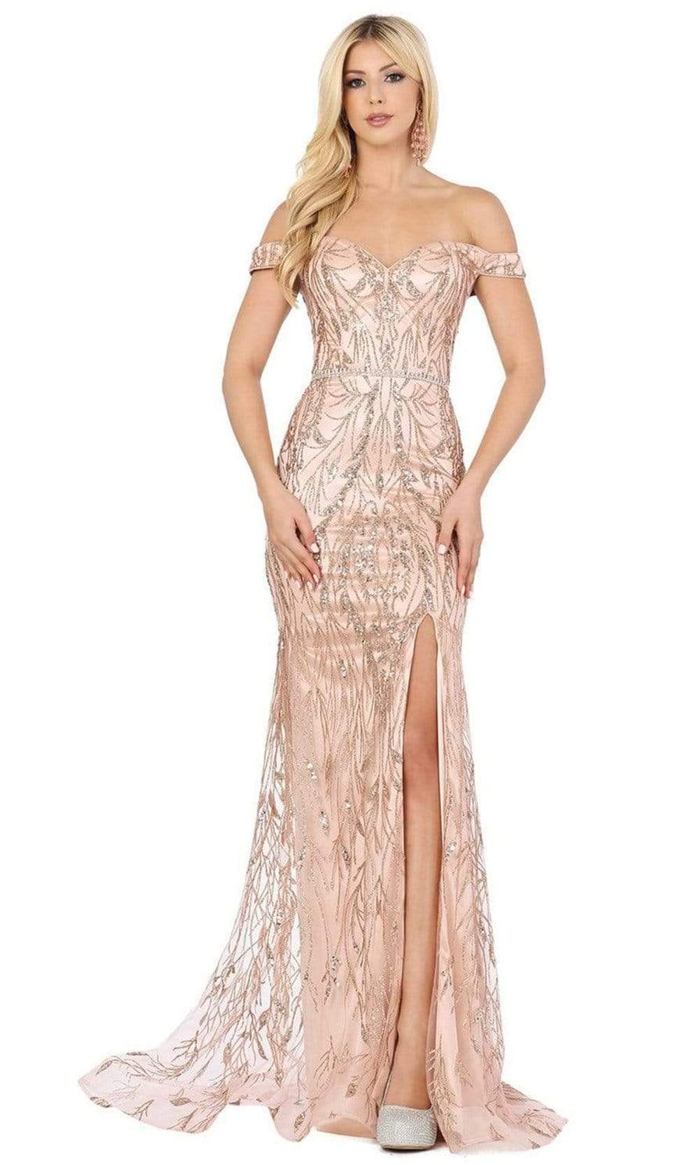 Dancing Queen - 2902 Embellished Off-Shoulder Trumpet Dress