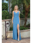 Sophisticated V-neck Floor Length Sleeveless Spaghetti Strap Slit Back Zipper Faux Wrap Pleated Fitted Gathered Ruched Sheath Natural Waistline Sheath Dress/Prom Dress