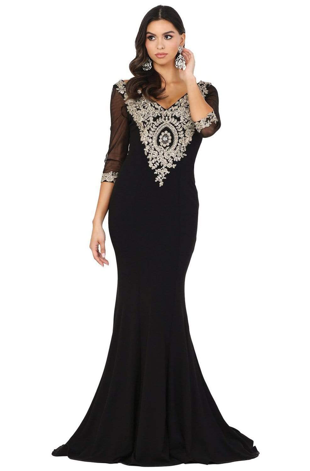 Dancing Queen - 2911 Lace Appliqued V Neck Mermaid Prom Dress