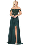 A-line Semi Sheer Draped Slit Applique Wrap Back Zipper Beaded Lace Full-Skirt Off the Shoulder Natural Waistline Fall Evening Dress/Prom Dress/Party Dress