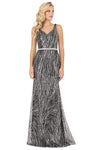 Tall V-neck Mermaid Metallic Open-Back Glittering Back Zipper Beaded Sheer Sleeveless Natural Waistline Dress with a Brush/Sweep Train