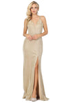 V-neck Sleeveless Spaghetti Strap Sheath Slit Sheer Back Zipper Mesh Open-Back Fitted Glittering Natural Waistline Sheath Dress/Prom Dress with a Brush/Sweep Train