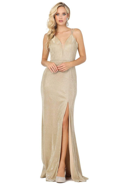 V-neck Slit Mesh Open-Back Glittering Back Zipper Sheer Fitted Sheath Natural Waistline Sleeveless Spaghetti Strap Sheath Dress/Prom Dress with a Brush/Sweep Train