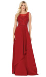 A-line Floor Length Bateau Neck Fitted Ruched Sheer V Back Natural Waistline Sleeveless Floral Print Party Dress