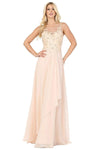 A-line Floor Length Ruched Sheer V Back Fitted Floral Print Natural Waistline Sleeveless Bateau Neck Party Dress