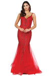 Sophisticated V-neck Strapless Tulle Mermaid Floor Length Natural Waistline V Back Sheer Illusion Mesh Beaded Sequined Back Zipper Sleeveless Prom Dress with a Brush/Sweep Train With a Ribbon