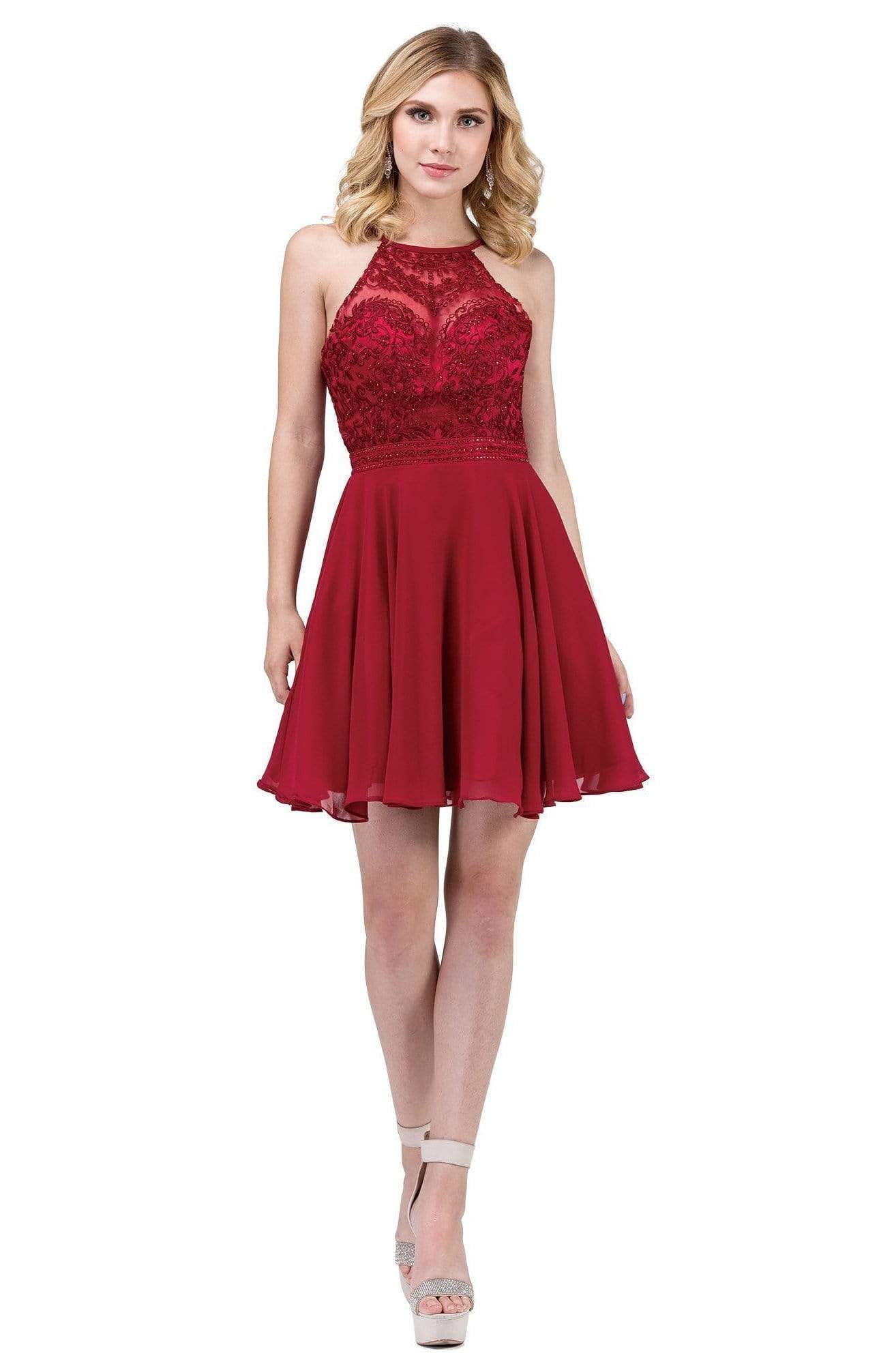 Dancing Queen - 3008 High Halter Embroidered Lace Homecoming Dress