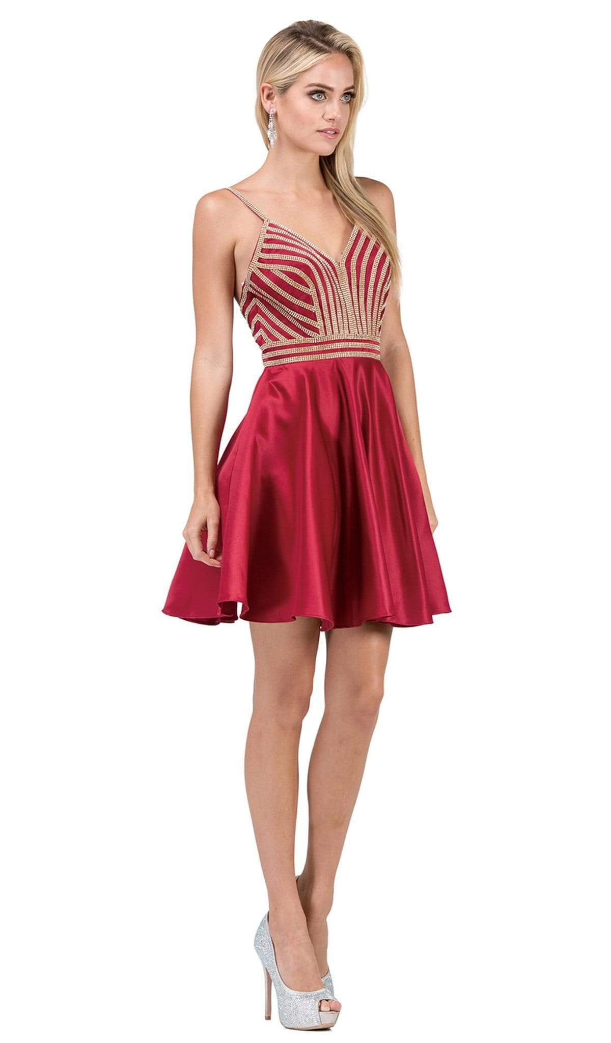 Dancing Queen - 3009 Beaded V-neck A-line Homecoming Dress