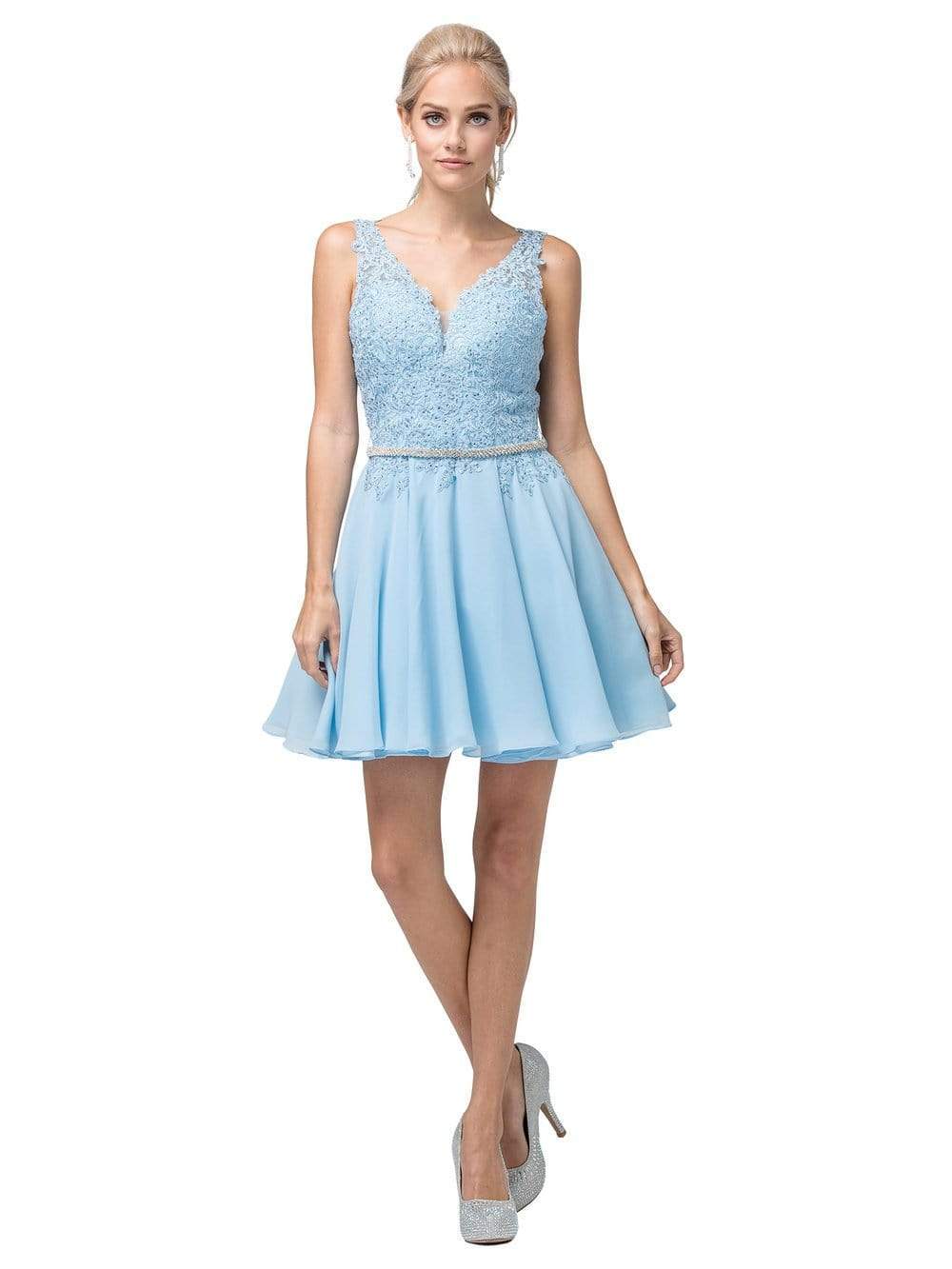Dancing Queen - 3011 Plunging V-Neck Lace Bodice Homecoming Dress
