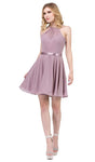 A-line Natural Waistline Sleeveless Back Zipper Belted Fitted Cocktail Short Halter Fit-and-Flare Homecoming Dress