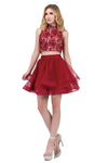 A-line Sleeveless Sheer Embroidered Keyhole Tiered Halter Floral Print Homecoming Dress