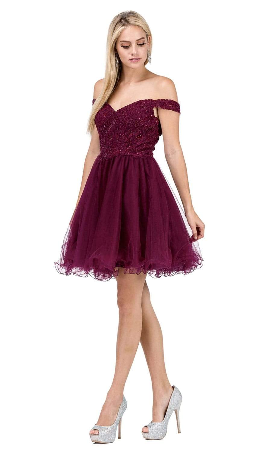 Dancing Queen - 3070 Beaded Lace Off Shoulder Cocktail Dress
