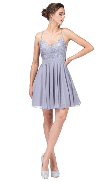 A-line V-neck Sleeveless Fit-and-Flare Fitted Banding Embroidered Beaded Applique Back Zipper Cocktail Above the Knee Sweetheart Natural Waistline Homecoming Dress/Party Dress