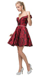 A-line V Back Belted Back Zipper Fitted Beaded Pleated Sheer Cocktail Above the Knee Floral Print Off the Shoulder Natural Waistline Homecoming Dress