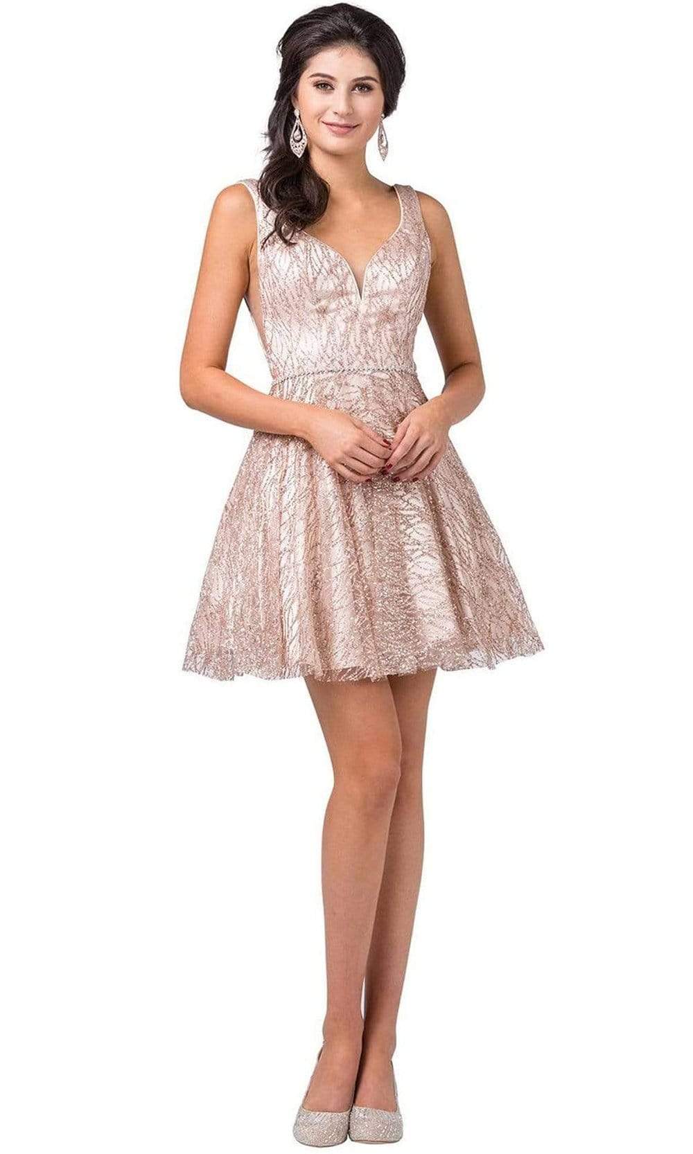 Dancing Queen - 3103 Glitter Mesh Fit and Flare Cocktail Dress
