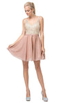 A-line V-neck Sleeveless Natural Waistline Cocktail Short Beaded Gathered Fitted Pocketed Back Zipper Homecoming Dress