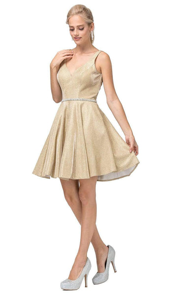 Sophisticated A-line V-neck Sleeveless Natural Princess Seams Waistline Pleated Beaded Back Zipper Fitted Belted V Back Fall Cocktail Above the Knee Dress