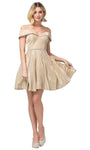 A-line Natural Waistline Off the Shoulder Short Back Zipper Belted Fitted Dress