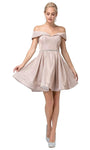 A-line Fitted Back Zipper Belted Off the Shoulder Short Natural Waistline Dress