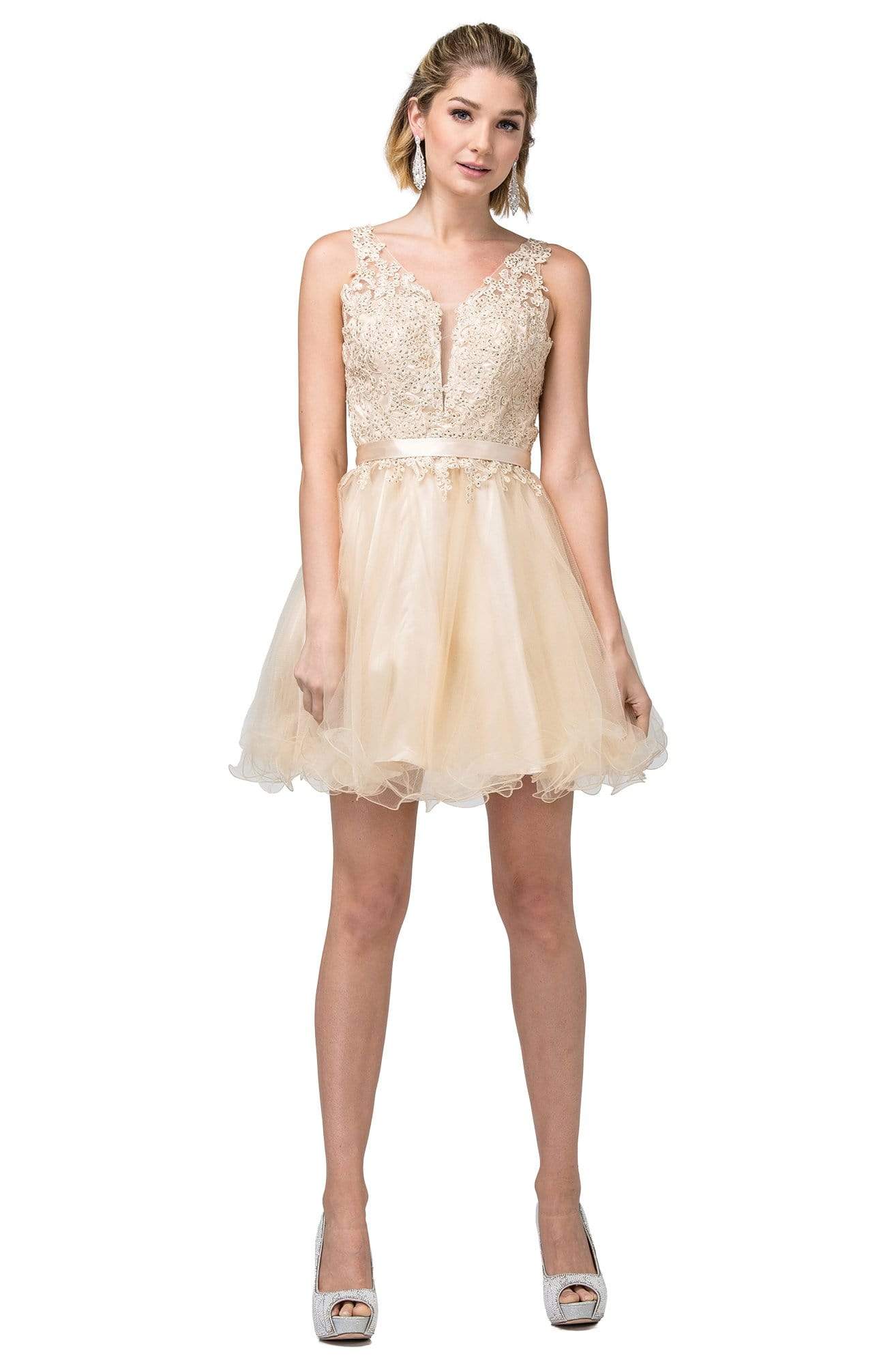 Dancing Queen - 3150 Appliqued Lace Bodice Tulle Dress
