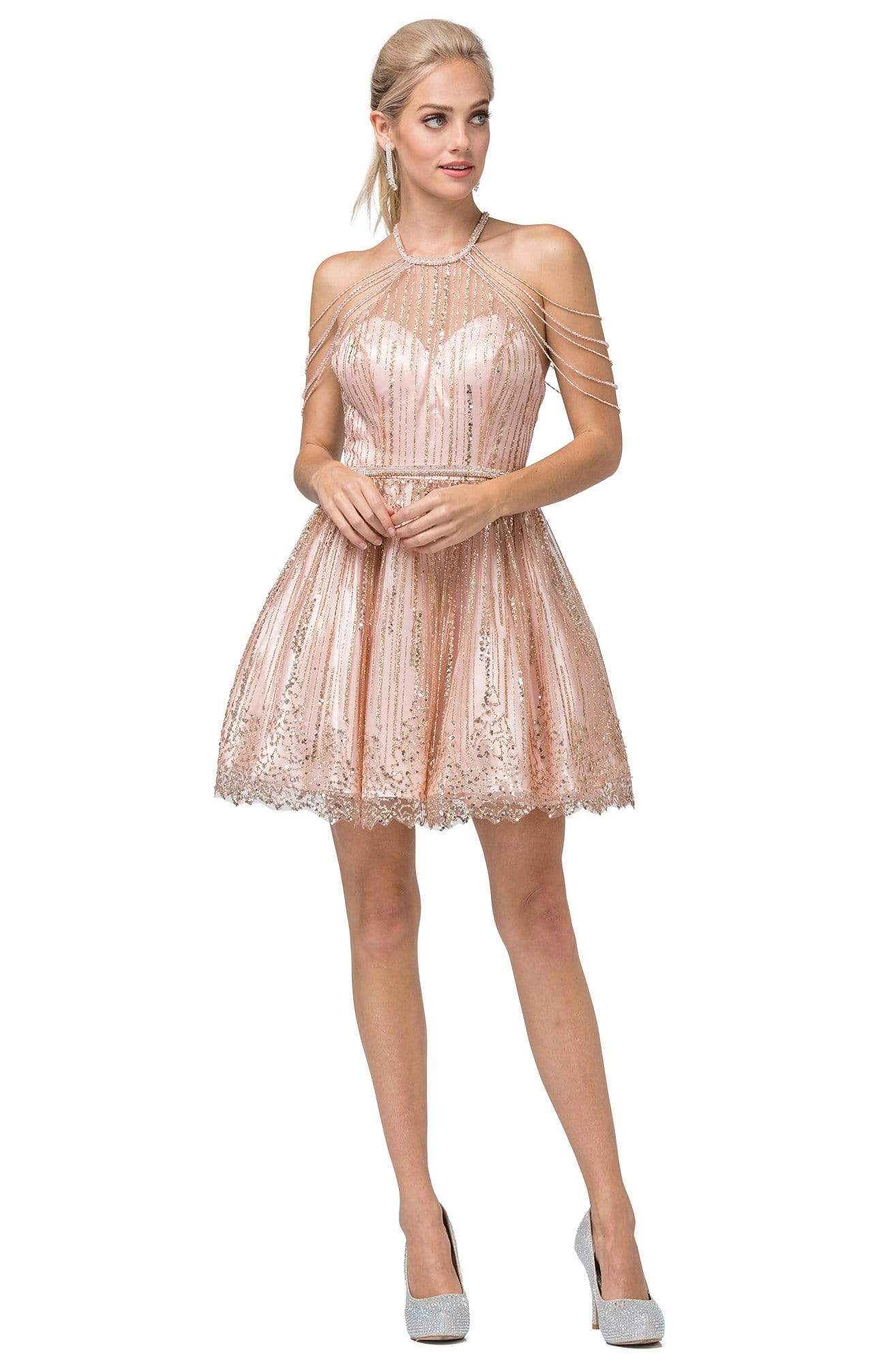 Dancing Queen - 3174 Embellished Halter Neck A-line Dress

