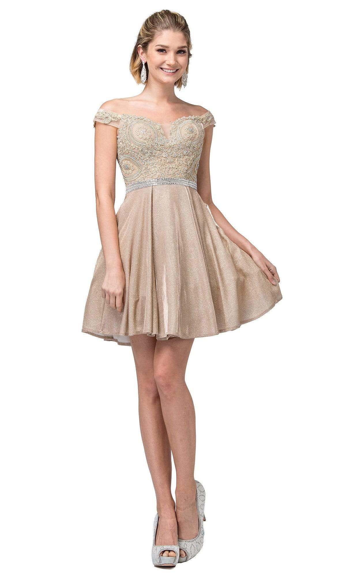 Dancing Queen - 3189 Embroidered Off-Shoulder A-line Dress
