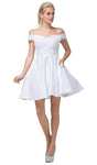 A-line Notched Collar Flutter Sleeves Off the Shoulder Back Zipper Pocketed Beaded Satin Cocktail Above the Knee Lace Trim Natural Waistline Homecoming Dress
