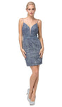 Sophisticated V-neck Plunging Neck Natural Waistline Sleeveless Spaghetti Strap Sheath Open-Back Back Zipper Sheer Glittering Fitted Cocktail Above the Knee Sheath Dress