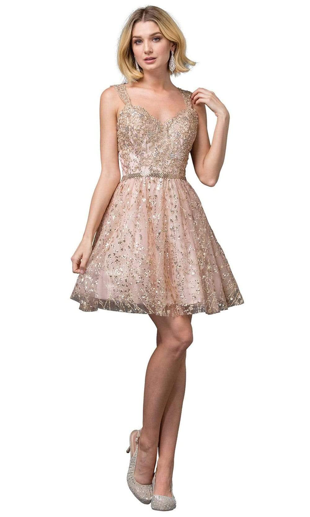 Dancing Queen - 3222 Embroidered V-neck A-line Cocktail Dress