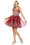 A-line Sweetheart Cocktail Short Sleeveless Fitted V Back Beaded Sheer Applique Party Dress by Dancing Queen