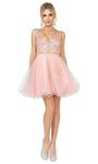 A-line Sweetheart Short Tulle Natural Waistline Fit-and-Flare Glittering Fitted Hidden Back Zipper Tiered Sheer Beaded Sleeveless Party Dress