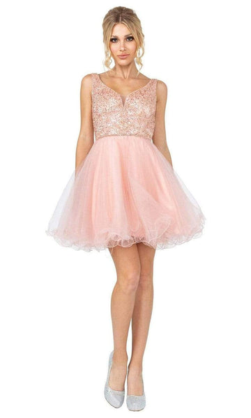 A-line Short Sleeveless Sweetheart Tulle Natural Waistline Fit-and-Flare Sheer Hidden Back Zipper Tiered Fitted Glittering Beaded Party Dress