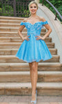 A-line Cocktail Short Sweetheart Natural Waistline Applique Lace-Up Open-Back Glittering Pleated Floral Print Off the Shoulder Dress