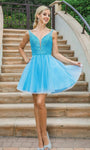 A-line V-neck Natural Waistline Back Zipper Sequined Plunging Neck Sleeveless Cocktail Short Dress