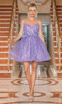 A-line V-neck Sequined Tulle Cocktail Short Natural Waistline Sleeveless Spaghetti Strap Dress