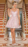 A-line V-neck Natural Waistline Cocktail Short Sequined Tulle Sleeveless Spaghetti Strap Dress