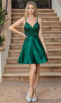 A-line V-neck Satin Natural Waistline Fall Sleeveless Spaghetti Strap Sheer Beaded Open-Back Glittering Fitted Lace-Up Cocktail Short Dress