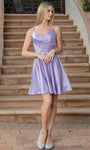 A-line V-neck Sleeveless Spaghetti Strap Natural Waistline Cocktail Short Fall Lace-Up Pleated Flowy Open-Back Party Dress