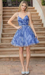 A-line V-neck Natural Waistline Cocktail Short Lace-Up Open-Back Mesh Belted Gathered Beaded Pleated Glittering Tie Dye Print Sleeveless Spaghetti Strap Dress