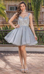 A-line Sleeveless Corset Natural Waistline Sweetheart Lace Cocktail Short Gathered Lace-Up Applique Sequined Party Dress